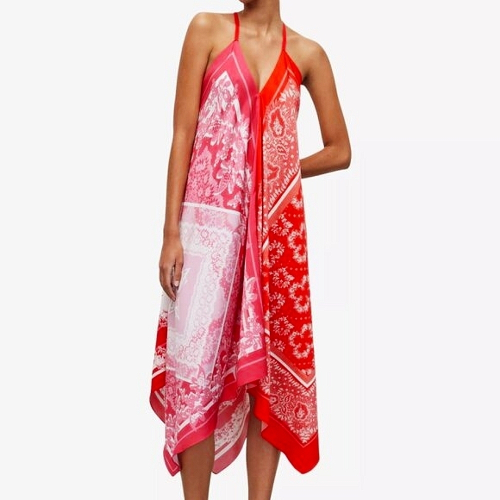 All Saints Women's Lil Paloma Bandana Asymmetric Coverup Silk Dress Size 10